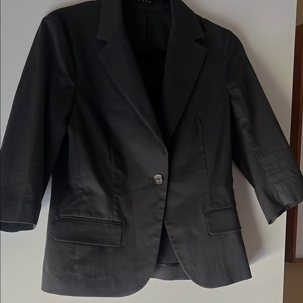 Theory Black Blazer with Notched Lapels and Textured Fabric